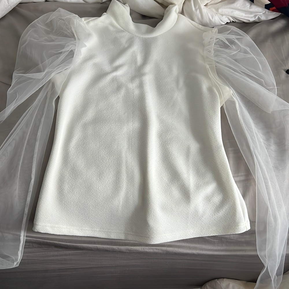 Never worn sheer sleeve blouse white